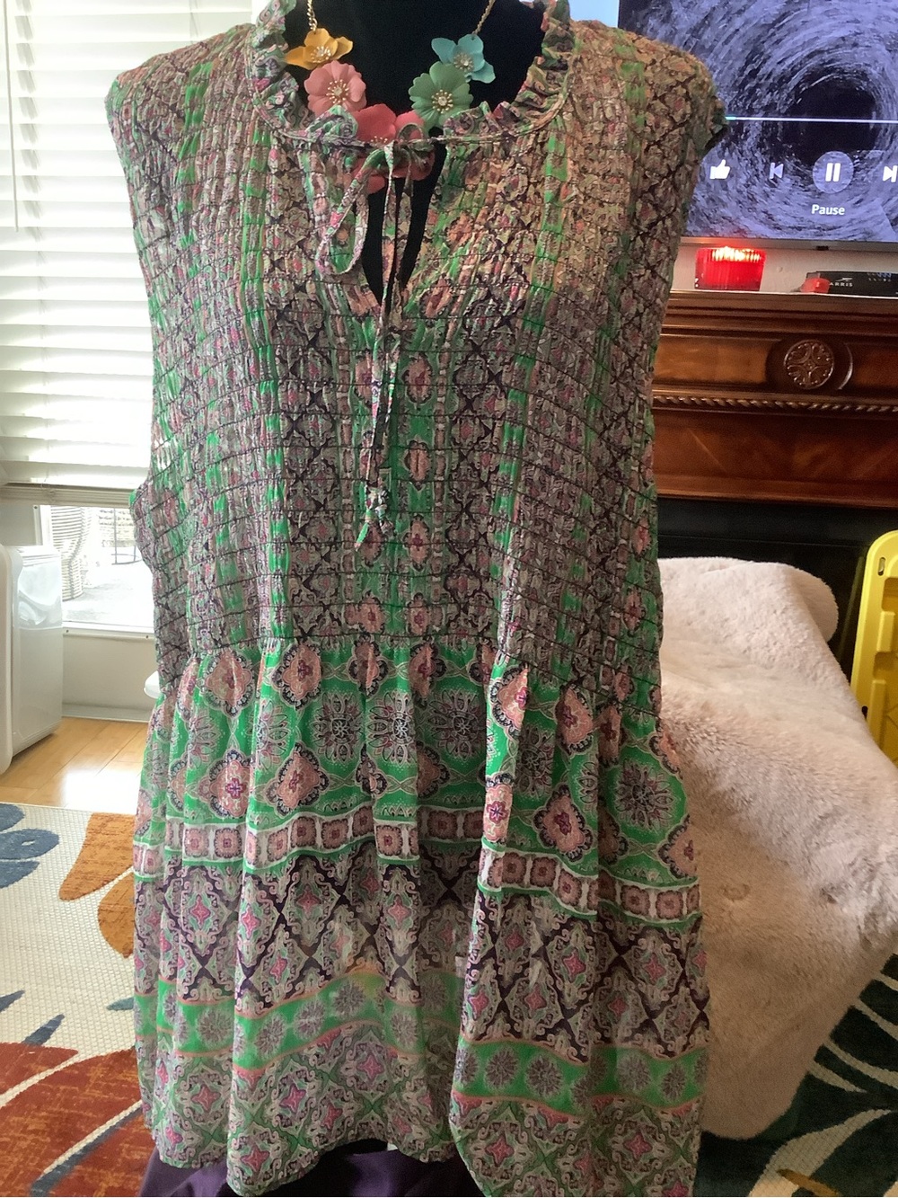 LOWEST 🌺 Rose & Olive 3X BOHO PEASANT SMOCKED BODICE GAUZE TOP - Picture 2 of 13